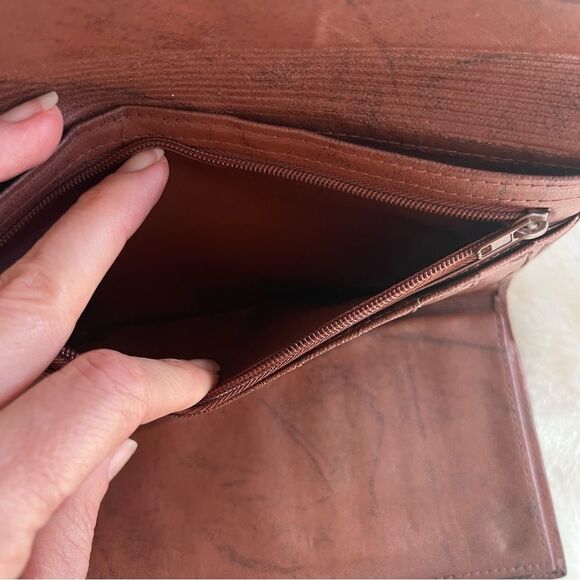 Vintage Buxton Leather Wallet Floral Embossed Top Grain Cowhide Marbled Brown - Picture 8 of 14